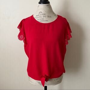 Fig88 Size XL Red Scalloped Short Sleeve Shirt
